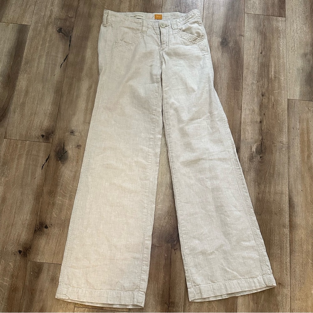 Anthropologie Pilcro Letterpress Beige Linen Pants Size 0P